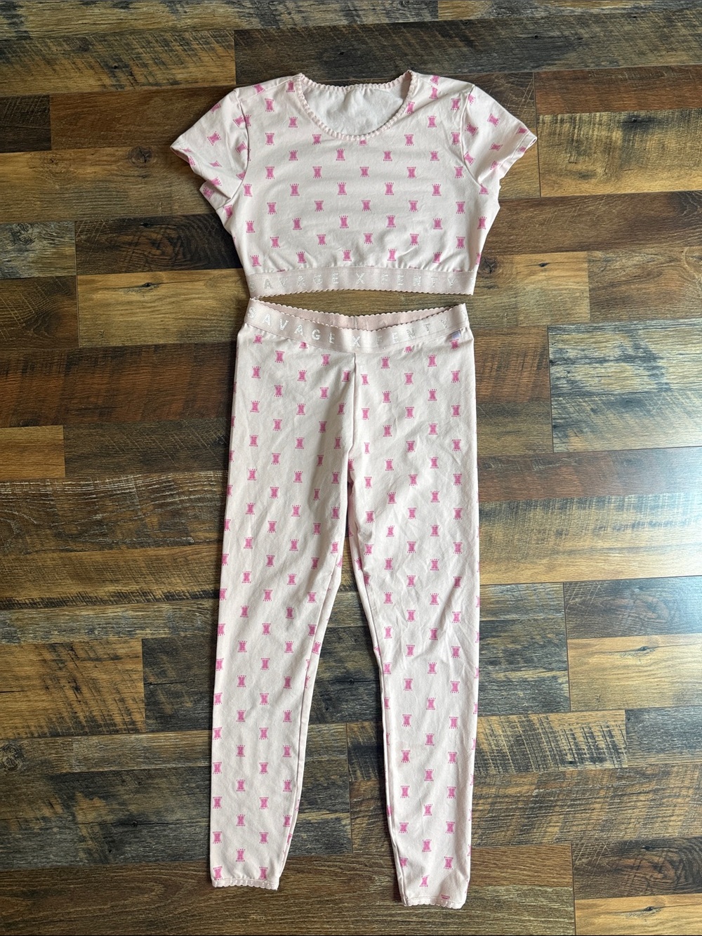 Savage X Fenty Pink Icon Print Crop Top & Legging Set Pajamad